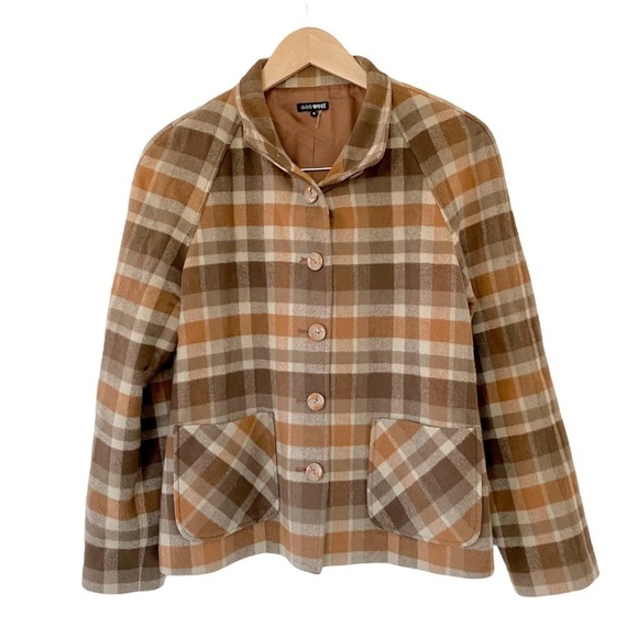Vintage Jackets & Blazers - Vintage Wool Lined Plaid Tartan Brown Button Shacket